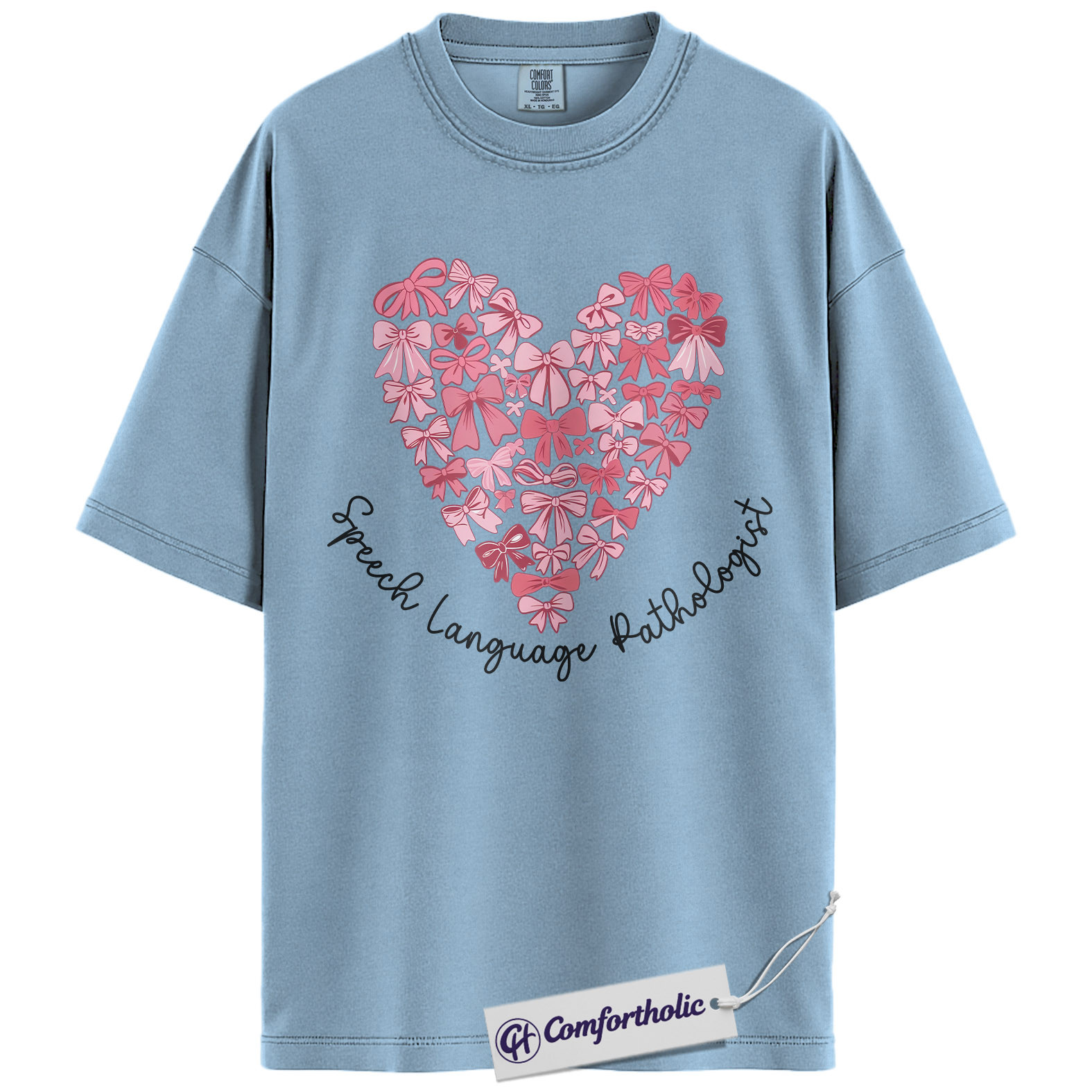 SLP Valentine Shirt, Pink Bow Heart Graphic Tee, Speech Language Pathologist T-Shirt, Valentine’s Day Gift for SLPs, Comfort Colors Shirt - Image 14
