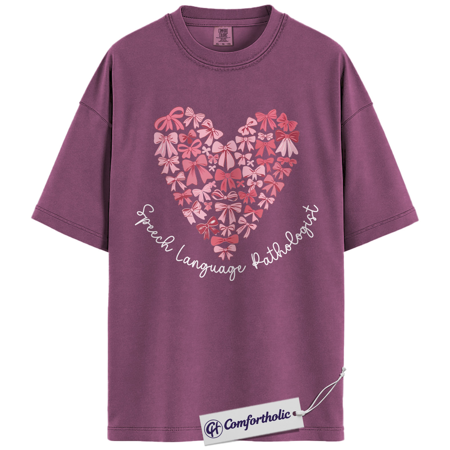 SLP Valentine Shirt, Pink Bow Heart Graphic Tee, Speech Language Pathologist T-Shirt, Valentine’s Day Gift for SLPs, Comfort Colors Shirt - Image 15
