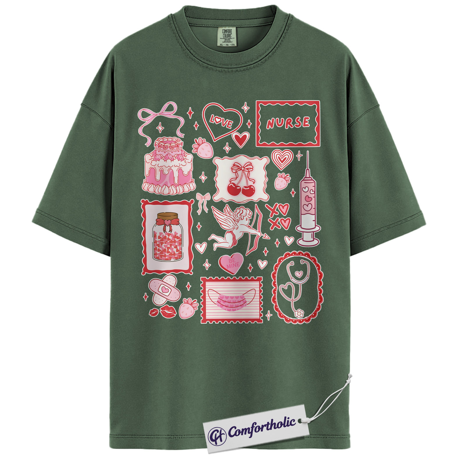 Nurse Valentine Shirt, Pink Coquette Doodle Graphic Tee, Cute Nurse Love Hearts T-Shirt, Valentine’s Day Gift for Nurses & Nursing Students, Comfort Colors Shirt - Image 6