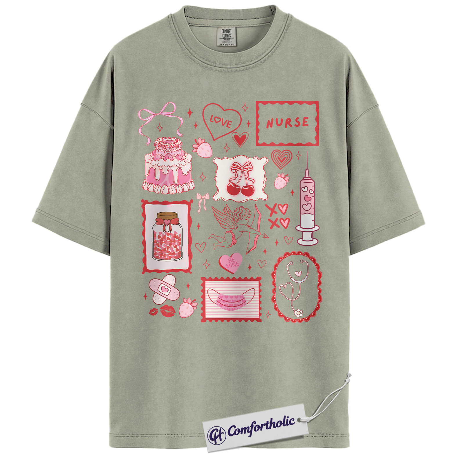 Nurse Valentine Shirt, Pink Coquette Doodle Graphic Tee, Cute Nurse Love Hearts T-Shirt, Valentine’s Day Gift for Nurses & Nursing Students, Comfort Colors Shirt - Image 7