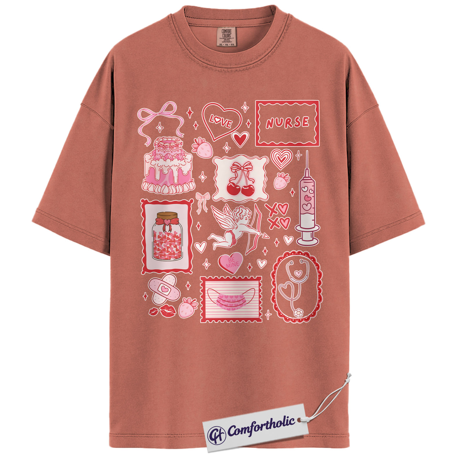 Nurse Valentine Shirt, Pink Coquette Doodle Graphic Tee, Cute Nurse Love Hearts T-Shirt, Valentine’s Day Gift for Nurses & Nursing Students, Comfort Colors Shirt - Image 8