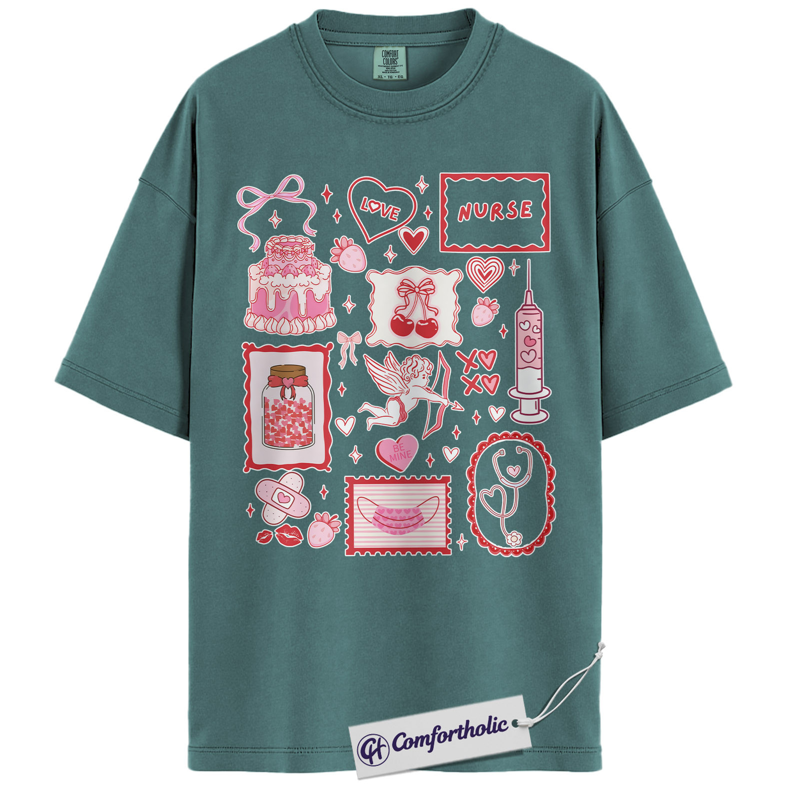 Nurse Valentine Shirt, Pink Coquette Doodle Graphic Tee, Cute Nurse Love Hearts T-Shirt, Valentine’s Day Gift for Nurses & Nursing Students, Comfort Colors Shirt - Image 11