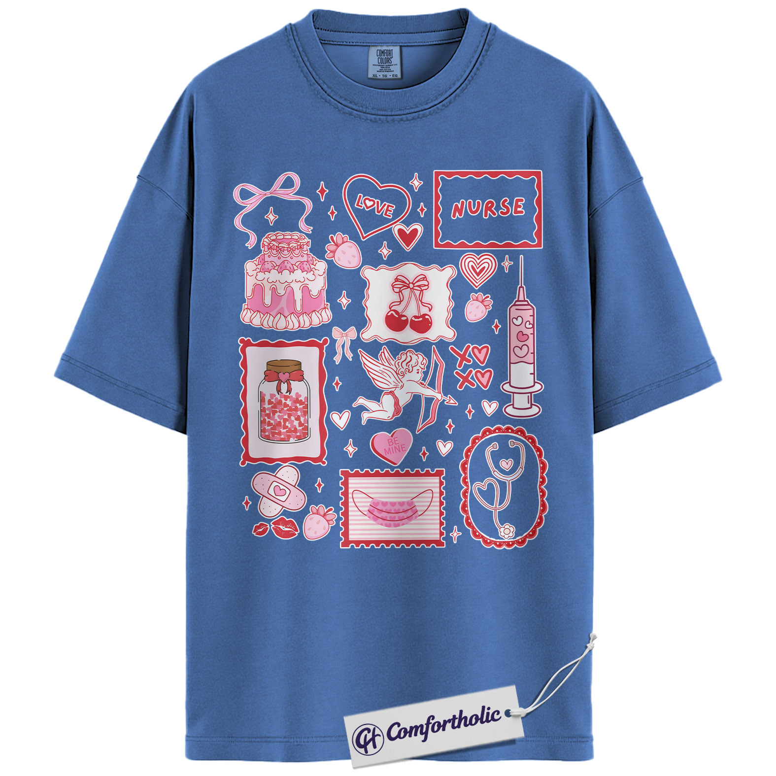 Nurse Valentine Shirt, Pink Coquette Doodle Graphic Tee, Cute Nurse Love Hearts T-Shirt, Valentine’s Day Gift for Nurses & Nursing Students, Comfort Colors Shirt - Image 12