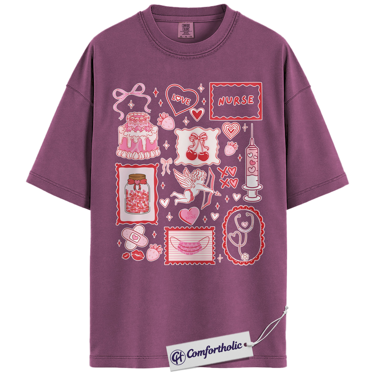 Nurse Valentine Shirt, Pink Coquette Doodle Graphic Tee, Cute Nurse Love Hearts T-Shirt, Valentine’s Day Gift for Nurses & Nursing Students, Comfort Colors Shirt - Image 15