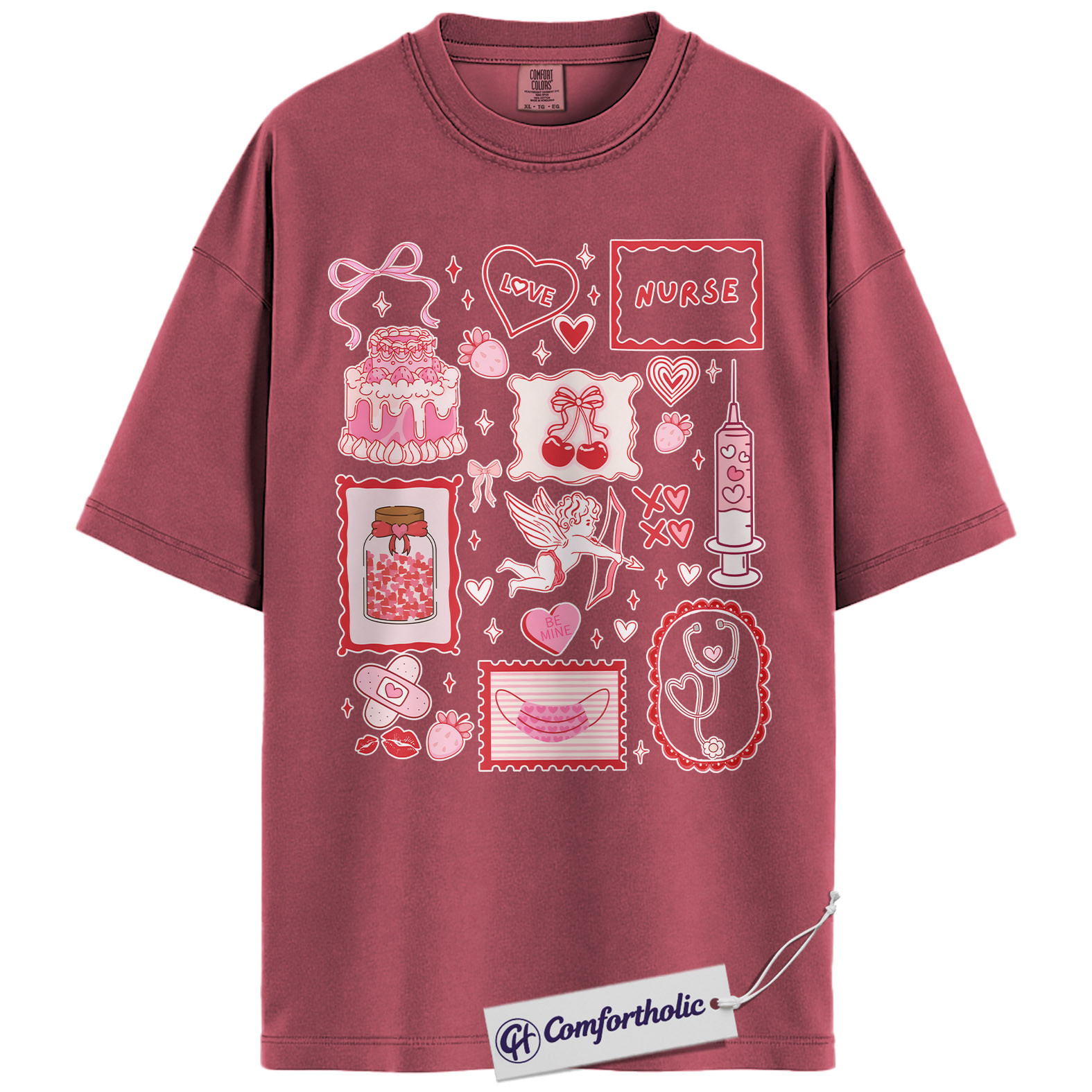Nurse Valentine Shirt, Pink Coquette Doodle Graphic Tee, Cute Nurse Love Hearts T-Shirt, Valentine’s Day Gift for Nurses & Nursing Students, Comfort Colors Shirt - Image 18