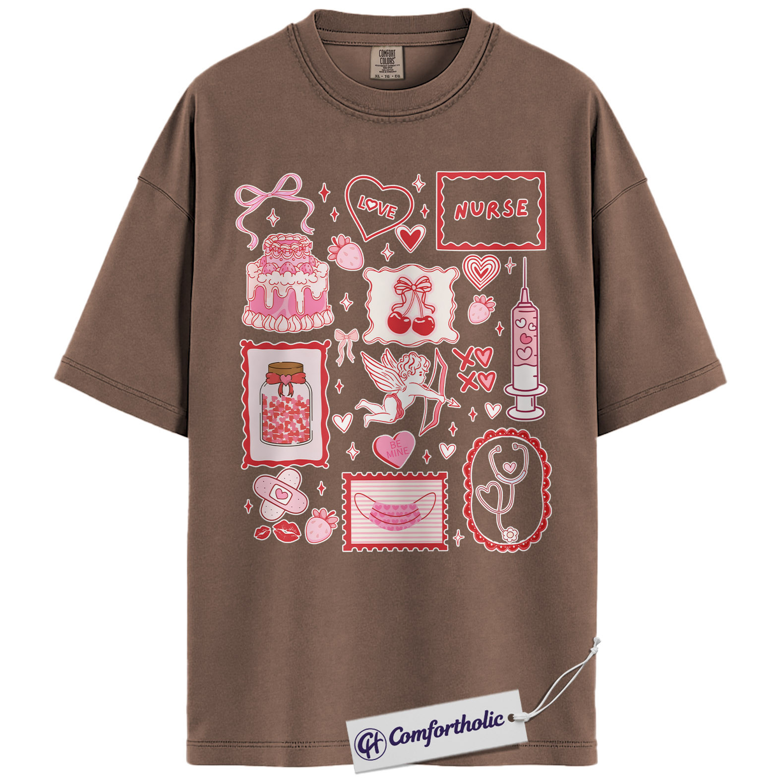 Nurse Valentine Shirt, Pink Coquette Doodle Graphic Tee, Cute Nurse Love Hearts T-Shirt, Valentine’s Day Gift for Nurses & Nursing Students, Comfort Colors Shirt - Image 19