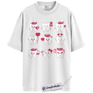 Alternative view of Dental Valentine Shirt, Cute Kawaii Tooth Graphic Tee, Dentist & Dental Hygienist T-Shirt, Valentine’s Day Gift for Dental Assistants, Comfort Colors Shirt