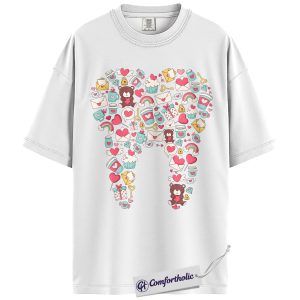 Alternative view of Valentine Tooth Shirt, Cute Dental Love Pattern Graphic Tee, Dentist & Dental Hygienist T-Shirt, Valentine’s Day Gift for Dental Assistants, Comfort Colors Shirt