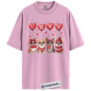 Corgi Valentine Shirt, Cute Dog Love Graphic Tee, Corgi Mom T-Shirt, Valentine’s Day Gift for Dog Lovers, Comfort Colors Shirt
