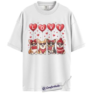 Alternative view of Corgi Valentine Shirt, Cute Dog Love Graphic Tee, Corgi Mom T-Shirt, Valentine’s Day Gift for Dog Lovers, Comfort Colors Shirt