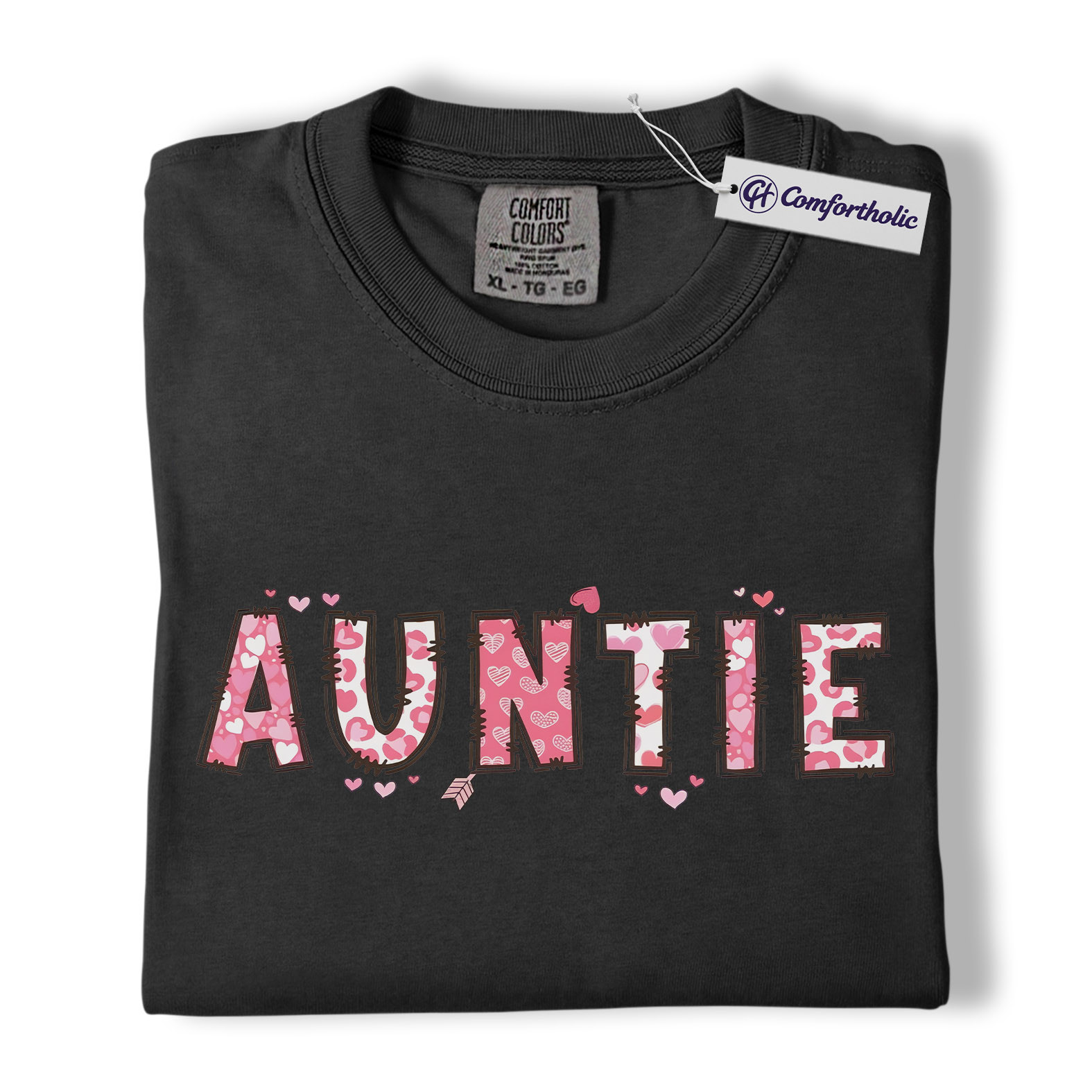 Auntie Valentine Shirt, Cute Heart Pattern Graphic Tee, Aunt Gift T-Shirt, Valentine’s Day Gift for Auntie, Comfort Colors Shirt - Image 3