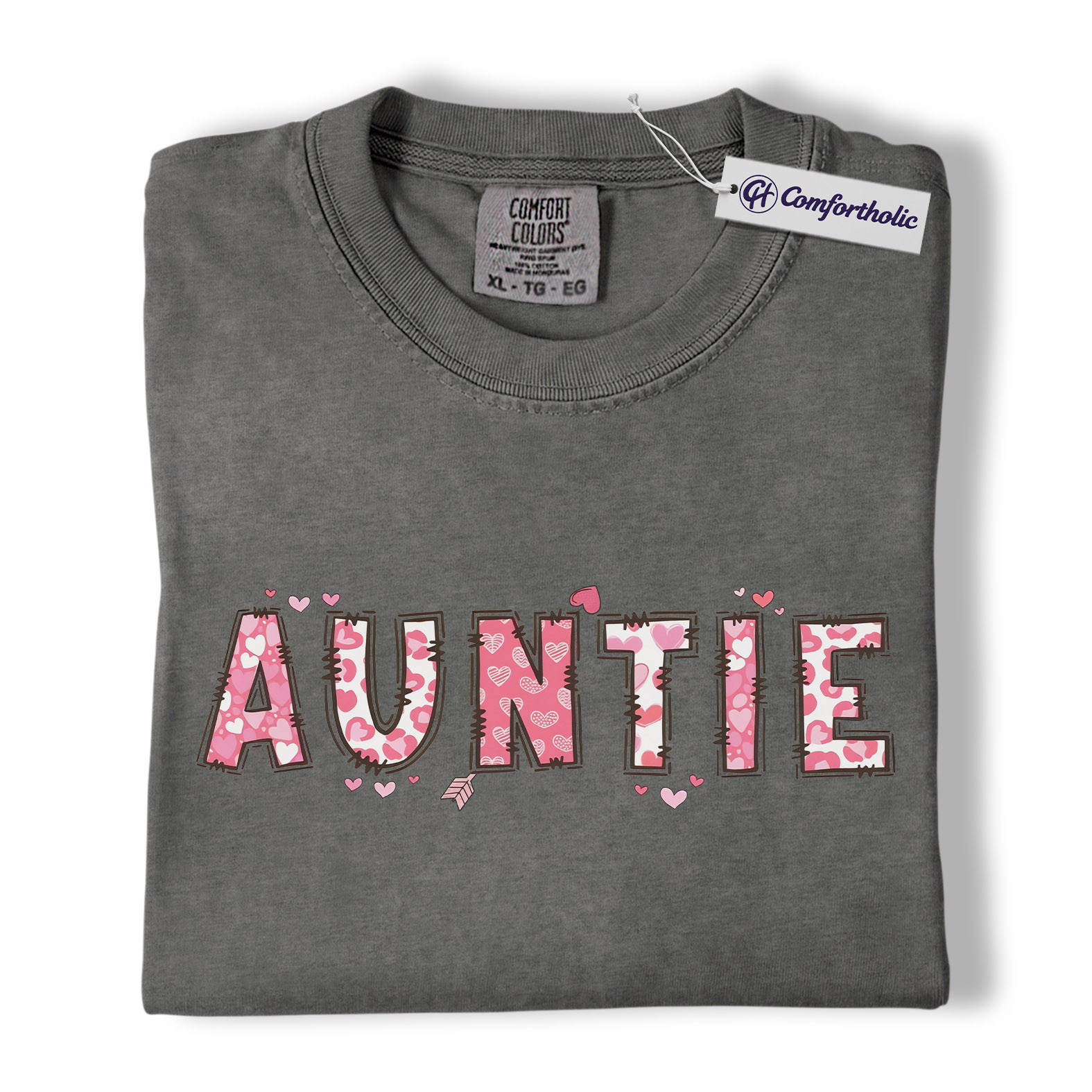 Auntie Valentine Shirt, Cute Heart Pattern Graphic Tee, Aunt Gift T-Shirt, Valentine’s Day Gift for Auntie, Comfort Colors Shirt - Image 4