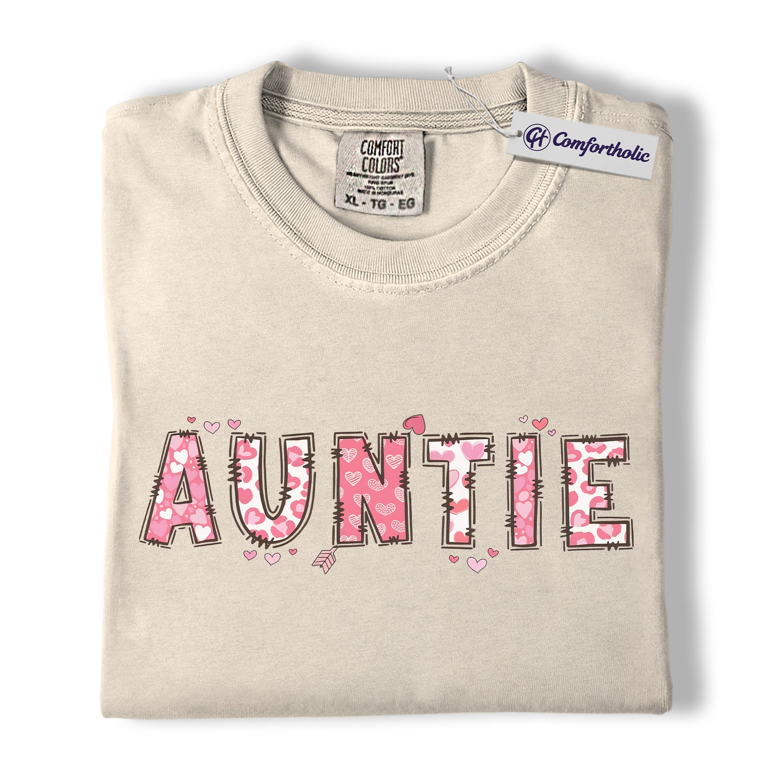 Auntie Valentine Shirt, Cute Heart Pattern Graphic Tee, Aunt Gift T-Shirt, Valentine’s Day Gift for Auntie, Comfort Colors Shirt - Image 5