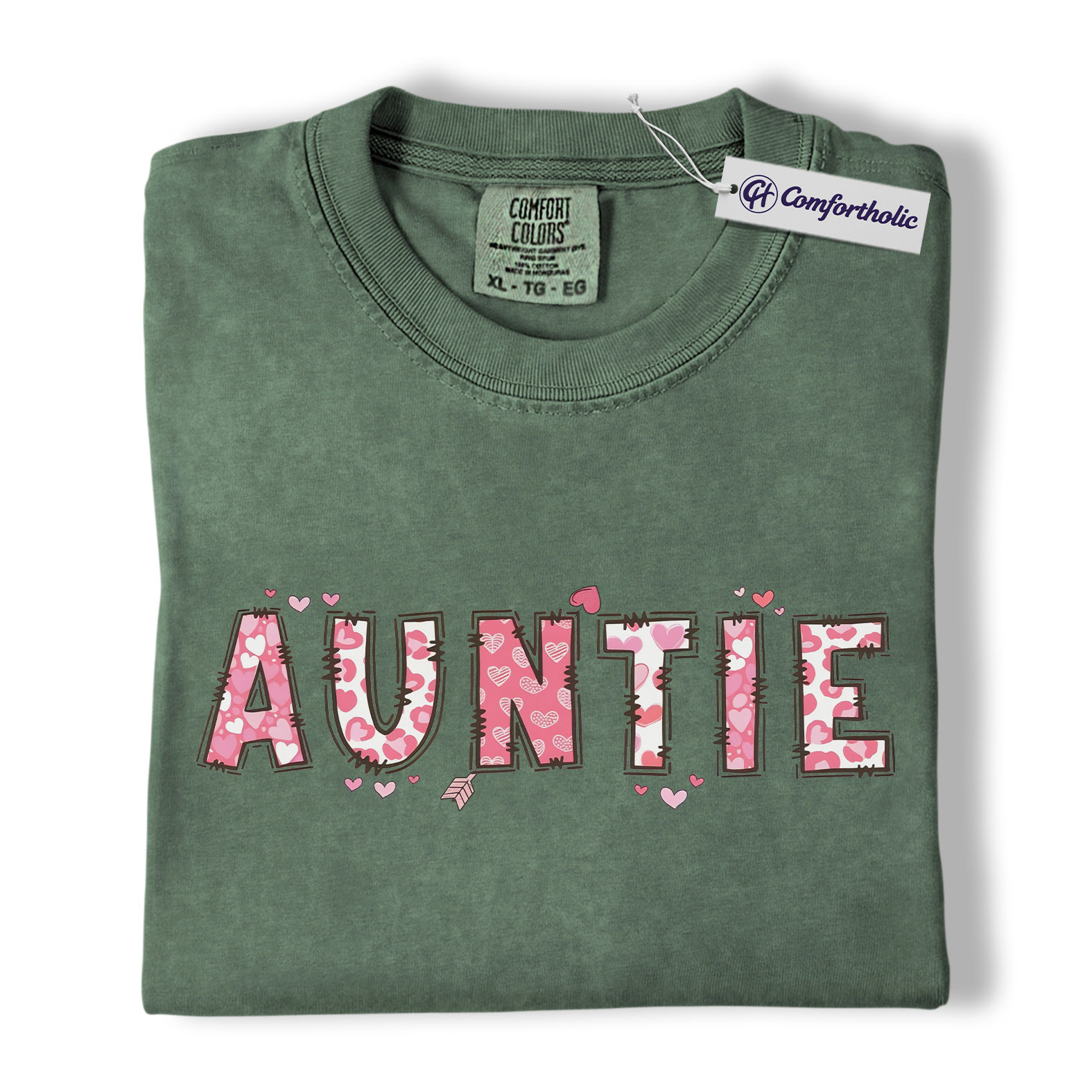 Auntie Valentine Shirt, Cute Heart Pattern Graphic Tee, Aunt Gift T-Shirt, Valentine’s Day Gift for Auntie, Comfort Colors Shirt - Image 6