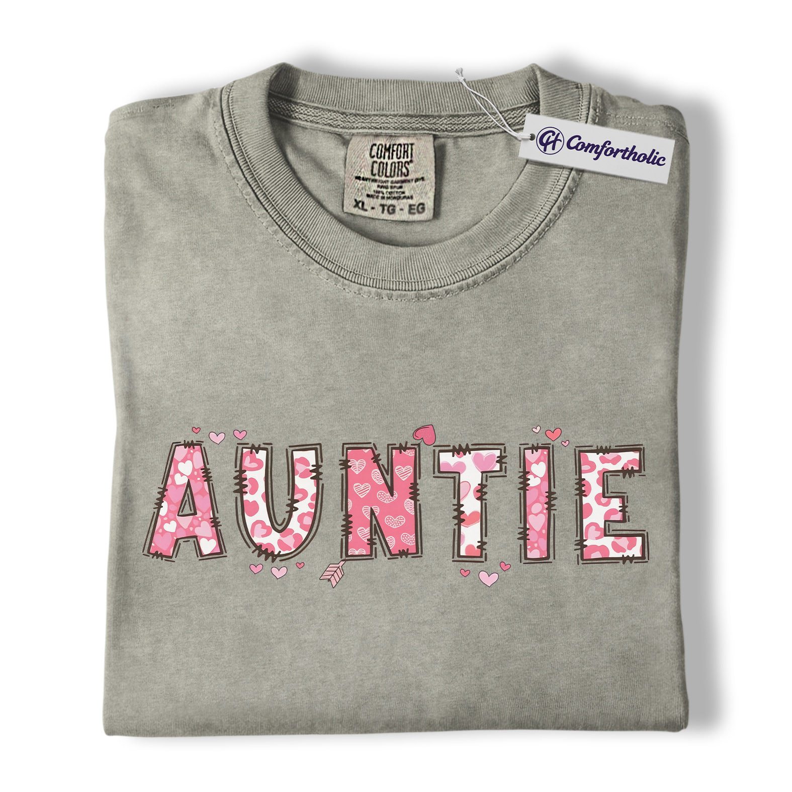 Auntie Valentine Shirt, Cute Heart Pattern Graphic Tee, Aunt Gift T-Shirt, Valentine’s Day Gift for Auntie, Comfort Colors Shirt - Image 7