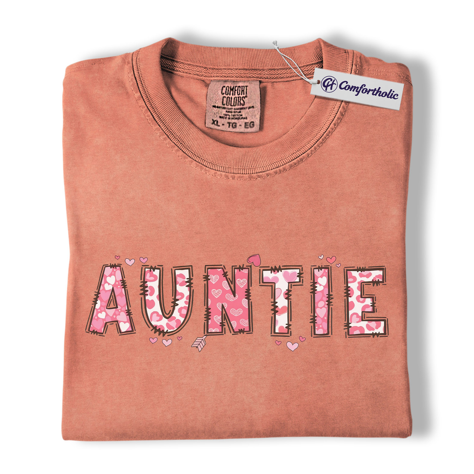 Auntie Valentine Shirt, Cute Heart Pattern Graphic Tee, Aunt Gift T-Shirt, Valentine’s Day Gift for Auntie, Comfort Colors Shirt - Image 8