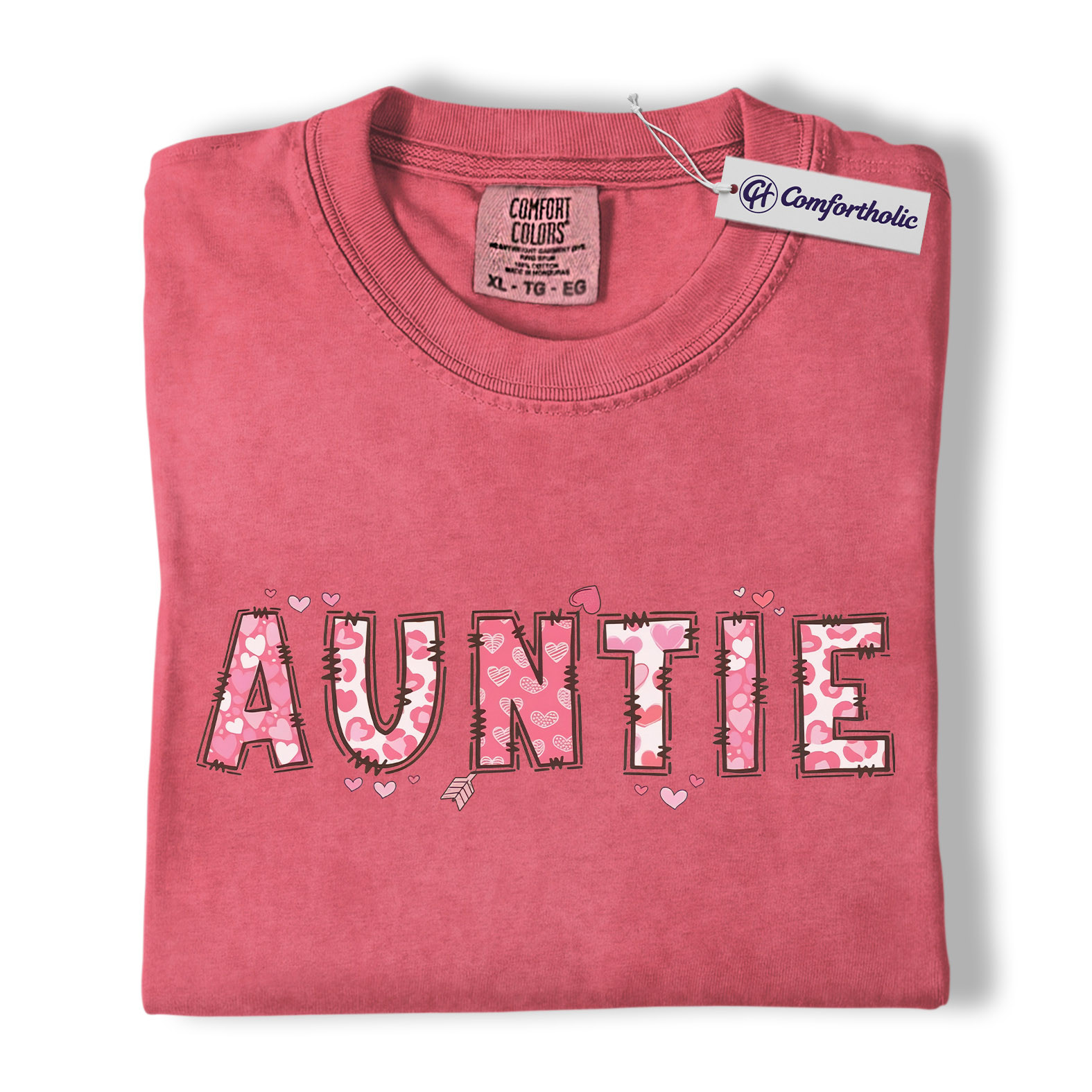 Auntie Valentine Shirt, Cute Heart Pattern Graphic Tee, Aunt Gift T-Shirt, Valentine’s Day Gift for Auntie, Comfort Colors Shirt - Image 9