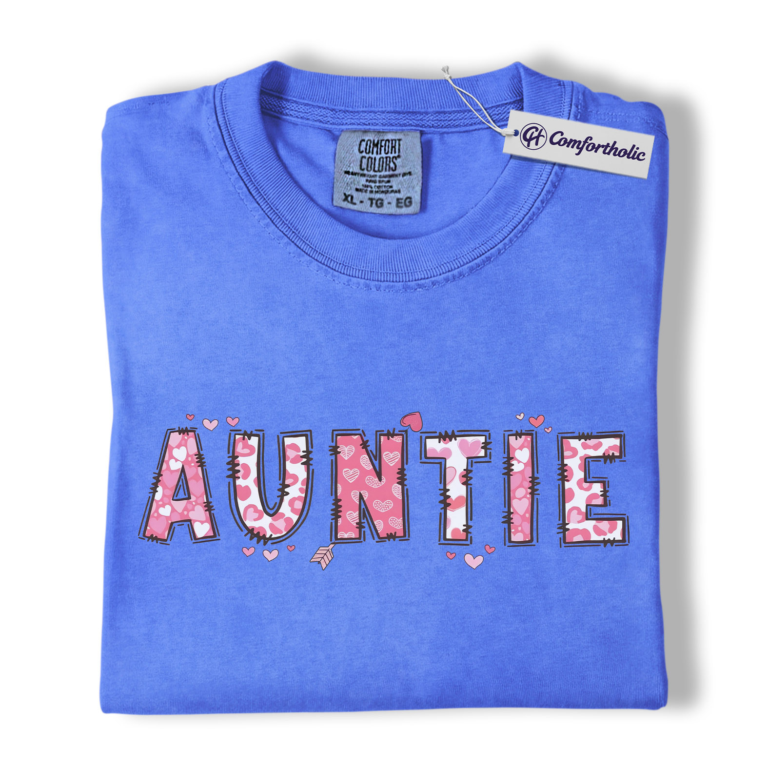 Auntie Valentine Shirt, Cute Heart Pattern Graphic Tee, Aunt Gift T-Shirt, Valentine’s Day Gift for Auntie, Comfort Colors Shirt - Image 12