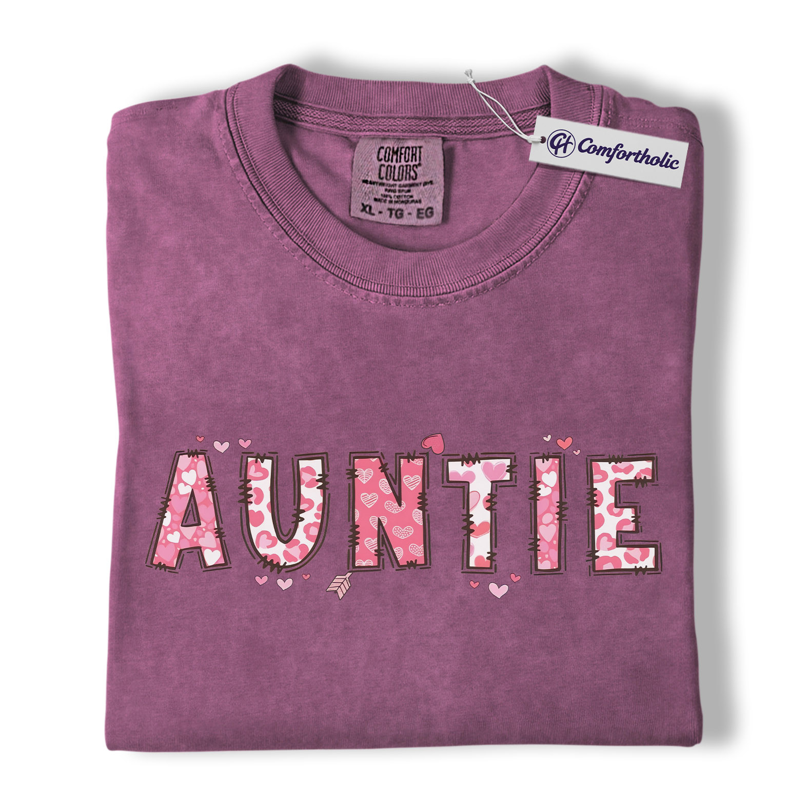 Auntie Valentine Shirt, Cute Heart Pattern Graphic Tee, Aunt Gift T-Shirt, Valentine’s Day Gift for Auntie, Comfort Colors Shirt - Image 15