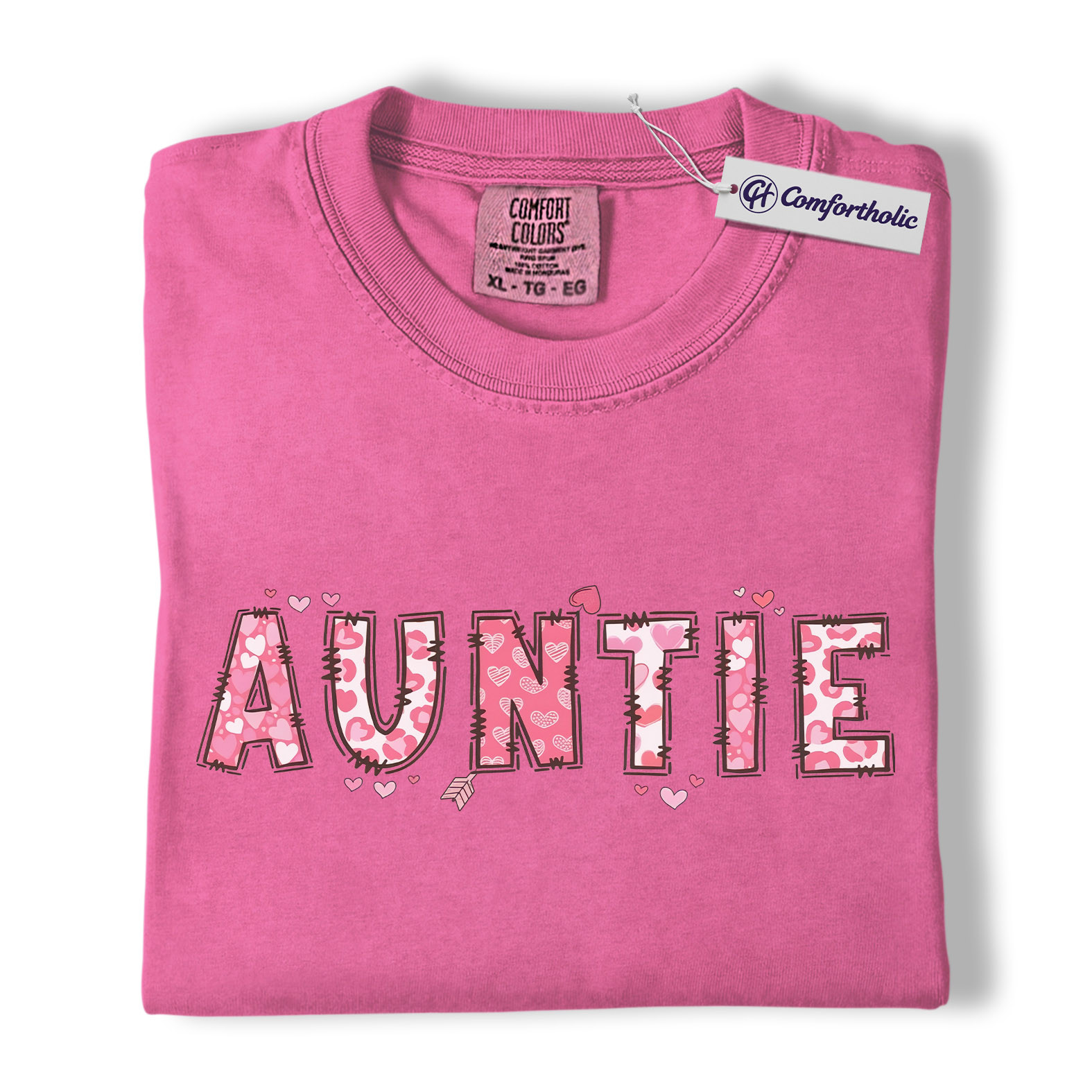 Auntie Valentine Shirt, Cute Heart Pattern Graphic Tee, Aunt Gift T-Shirt, Valentine’s Day Gift for Auntie, Comfort Colors Shirt - Image 16
