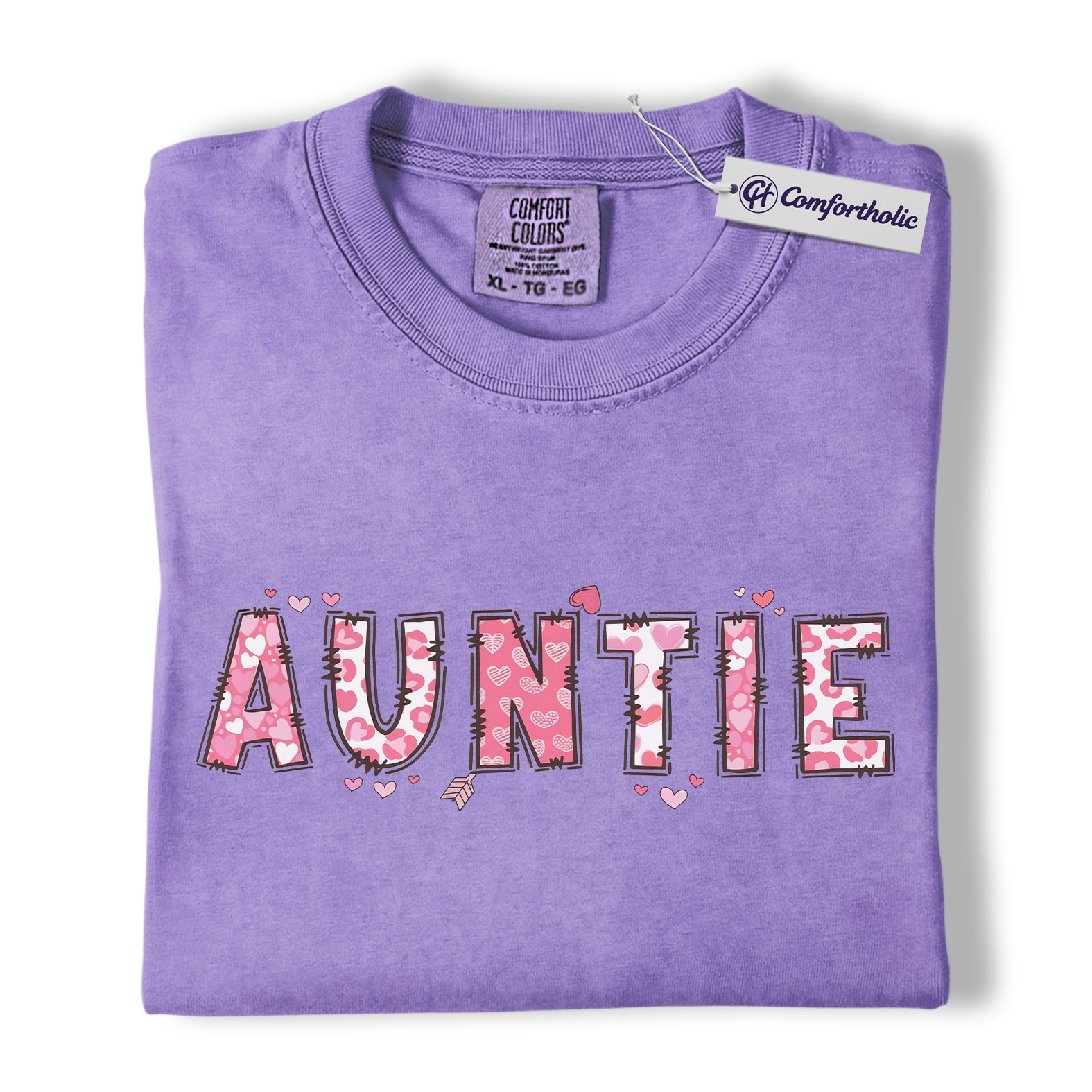 Auntie Valentine Shirt, Cute Heart Pattern Graphic Tee, Aunt Gift T-Shirt, Valentine’s Day Gift for Auntie, Comfort Colors Shirt - Image 20