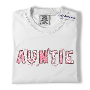 Alternative view of Auntie Valentine Shirt, Cute Heart Pattern Graphic Tee, Aunt Gift T-Shirt, Valentine’s Day Gift for Auntie, Comfort Colors Shirt