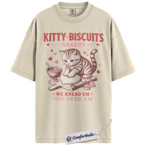Kitty Biscuits Bakery Shirt, Funny Cat Baking Graphic Tee, Cat Lover Baker T-Shirt, Valentine’s Day Gift for Cat Moms, Comfort Colors Shirt