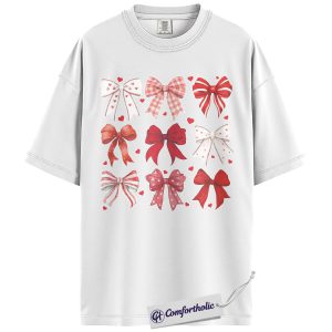 Alternative view of Valentine Bow Shirt, Cute Coquette Ribbon Graphic Tee, Heart Bows Aesthetic T-Shirt, Valentine’s Day Gift for Her, Comfort Colors Shirt