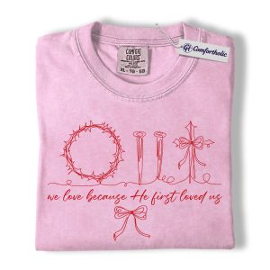 Christian Valentine Shirt, Cross Nails Crown of Thorns Graphic Tee, Jesus Love Faith T-Shirt, Valentine’s Day Gift for Christian Women, Comfort Colors Shirt