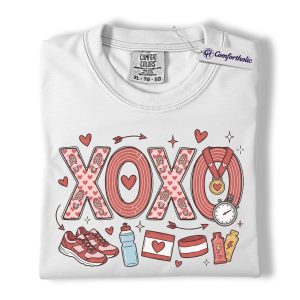 Alternative view of XOXO Running Valentine Shirt, Cute Runner Icons Graphic Tee, Marathon Training T-Shirt, Valentine’s Day Gift for Runners, Comfort Colors Shirt