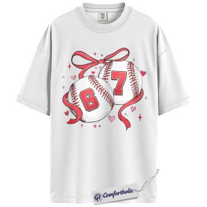 Alternative view of Baseball Mom Valentine Shirt, Cute Baseball Hearts Graphic Tee, Team Spirit Game Day T-Shirt, Valentine’s Day Gift for Baseball Moms, Comfort Colors Shirt