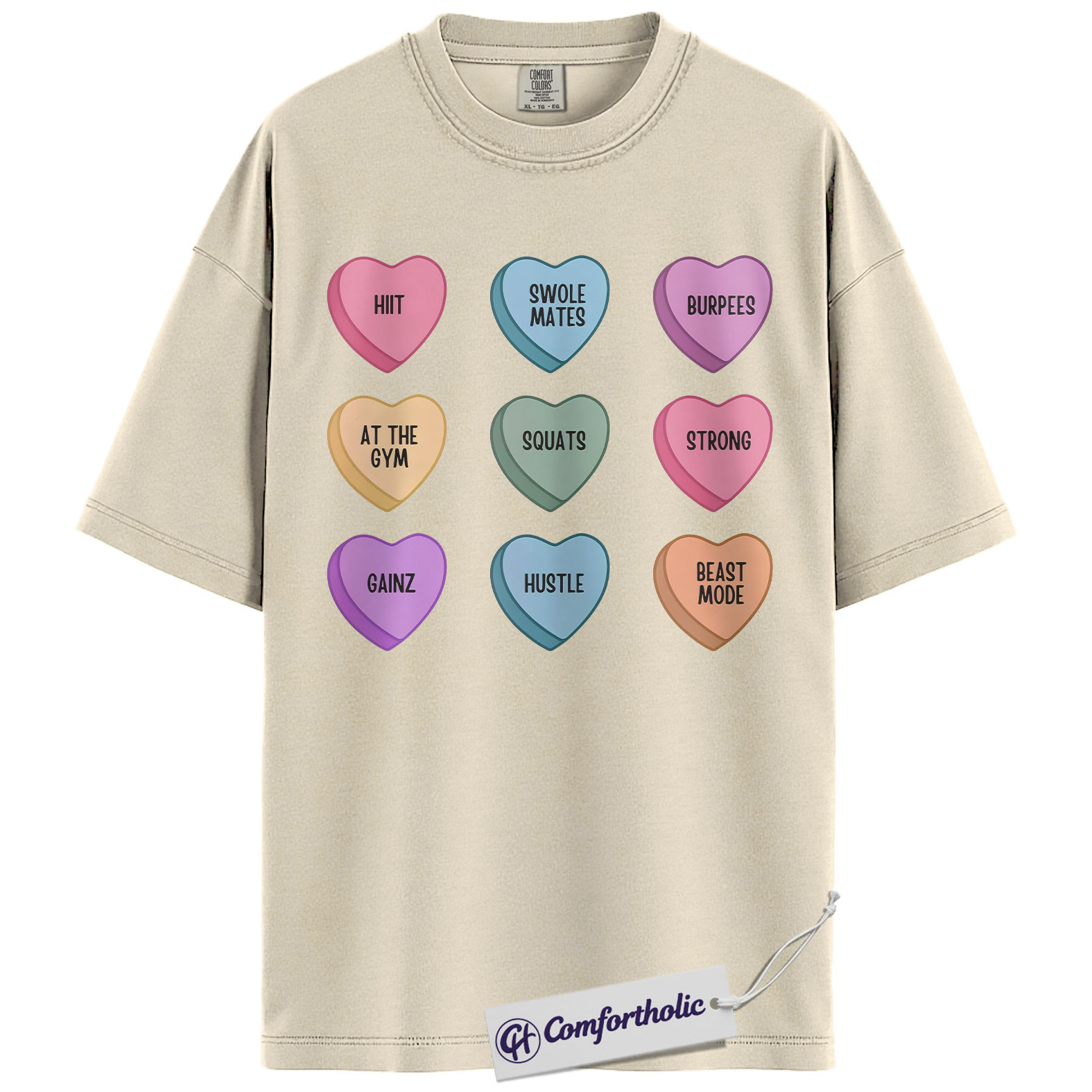 Gym Valentine Shirt, Funny Candy Heart Workout Graphic Tee, HIIT Squats Beast Mode T-Shirt, Valentine’s Day Gift for Fitness Lovers, Comfort Colors Shirt - Image 5