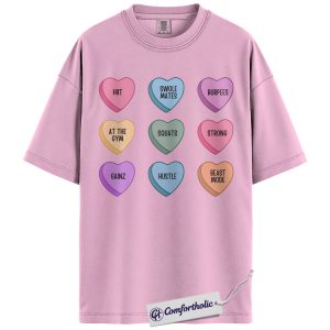 Gym Valentine Shirt, Funny Candy Heart Workout Graphic Tee, HIIT Squats Beast Mode T-Shirt, Valentine’s Day Gift for Fitness Lovers, Comfort Colors Shirt