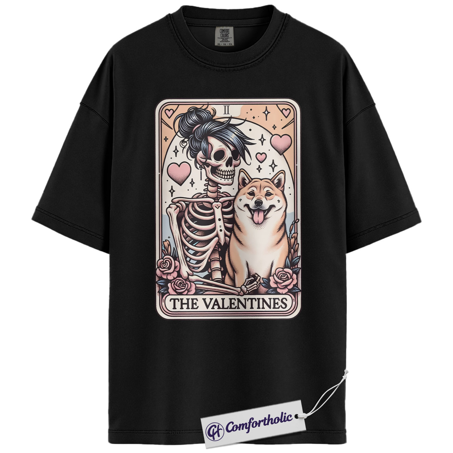 Shiba Inu Valentine Shirt, Tarot Skeleton Dog Graphic Tee, Shiba Inu Lover T-Shirt, Valentine’s Day Gift for Dog Moms - Image 3
