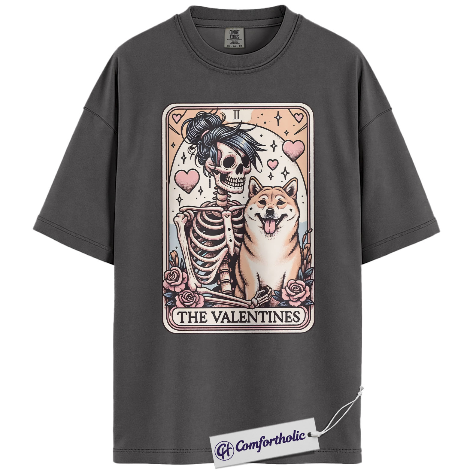 Shiba Inu Valentine Shirt, Tarot Skeleton Dog Graphic Tee, Shiba Inu Lover T-Shirt, Valentine’s Day Gift for Dog Moms - Image 4