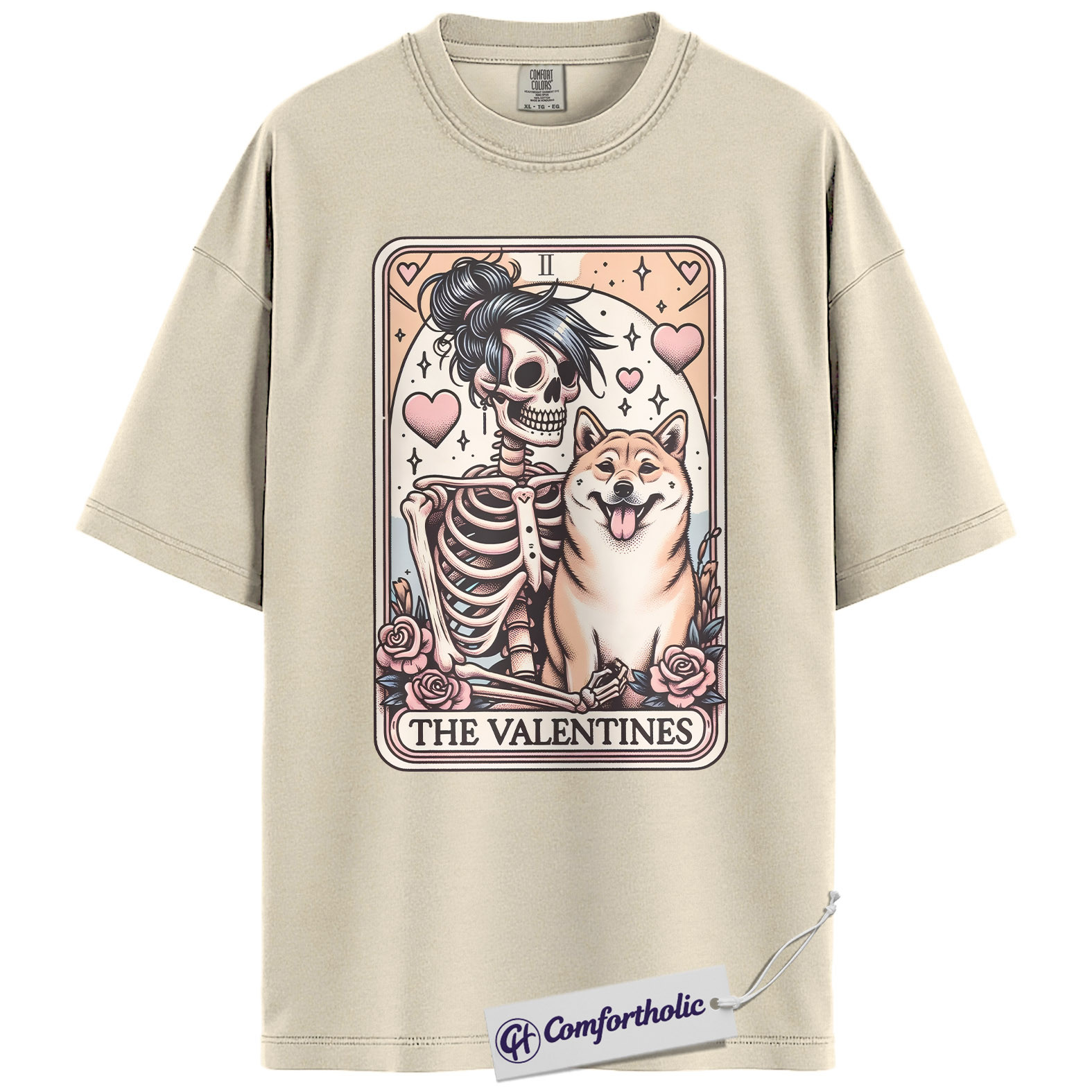 Shiba Inu Valentine Shirt, Tarot Skeleton Dog Graphic Tee, Shiba Inu Lover T-Shirt, Valentine’s Day Gift for Dog Moms - Image 5