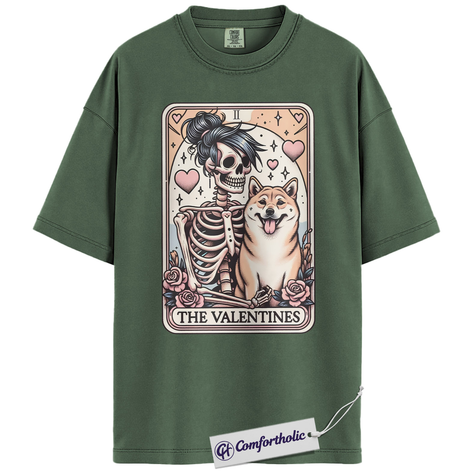 Shiba Inu Valentine Shirt, Tarot Skeleton Dog Graphic Tee, Shiba Inu Lover T-Shirt, Valentine’s Day Gift for Dog Moms - Image 6