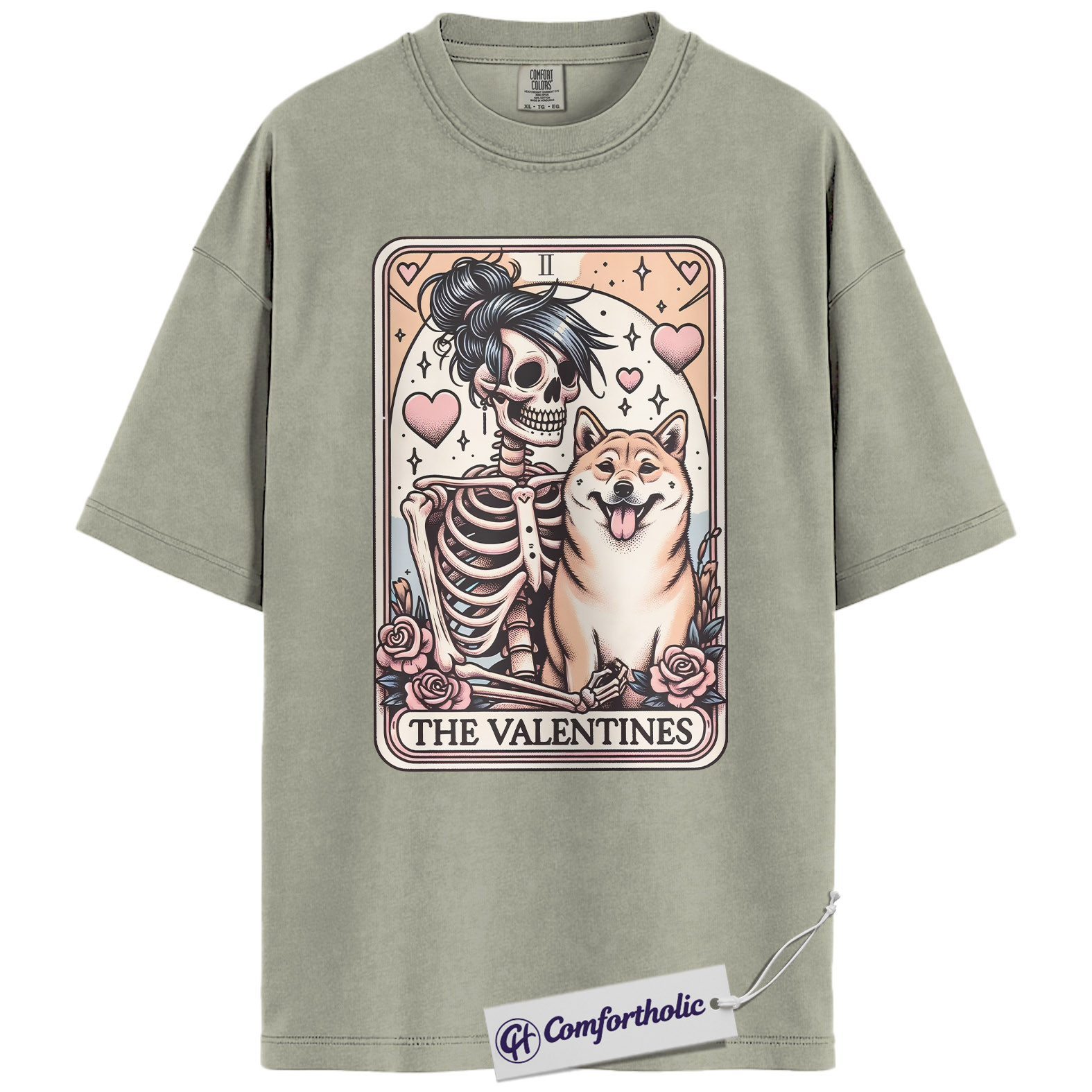 Shiba Inu Valentine Shirt, Tarot Skeleton Dog Graphic Tee, Shiba Inu Lover T-Shirt, Valentine’s Day Gift for Dog Moms - Image 7