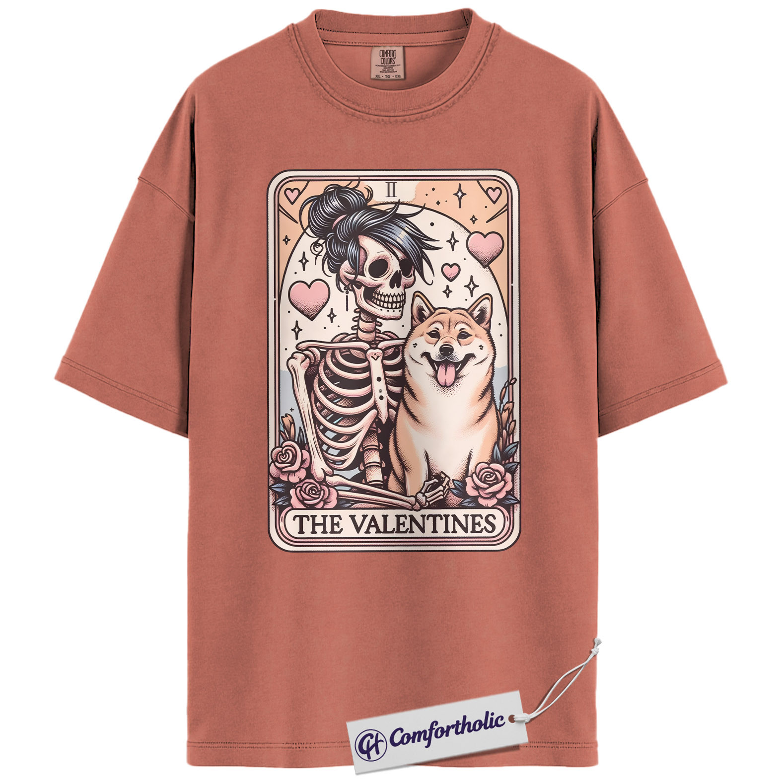 Shiba Inu Valentine Shirt, Tarot Skeleton Dog Graphic Tee, Shiba Inu Lover T-Shirt, Valentine’s Day Gift for Dog Moms - Image 8
