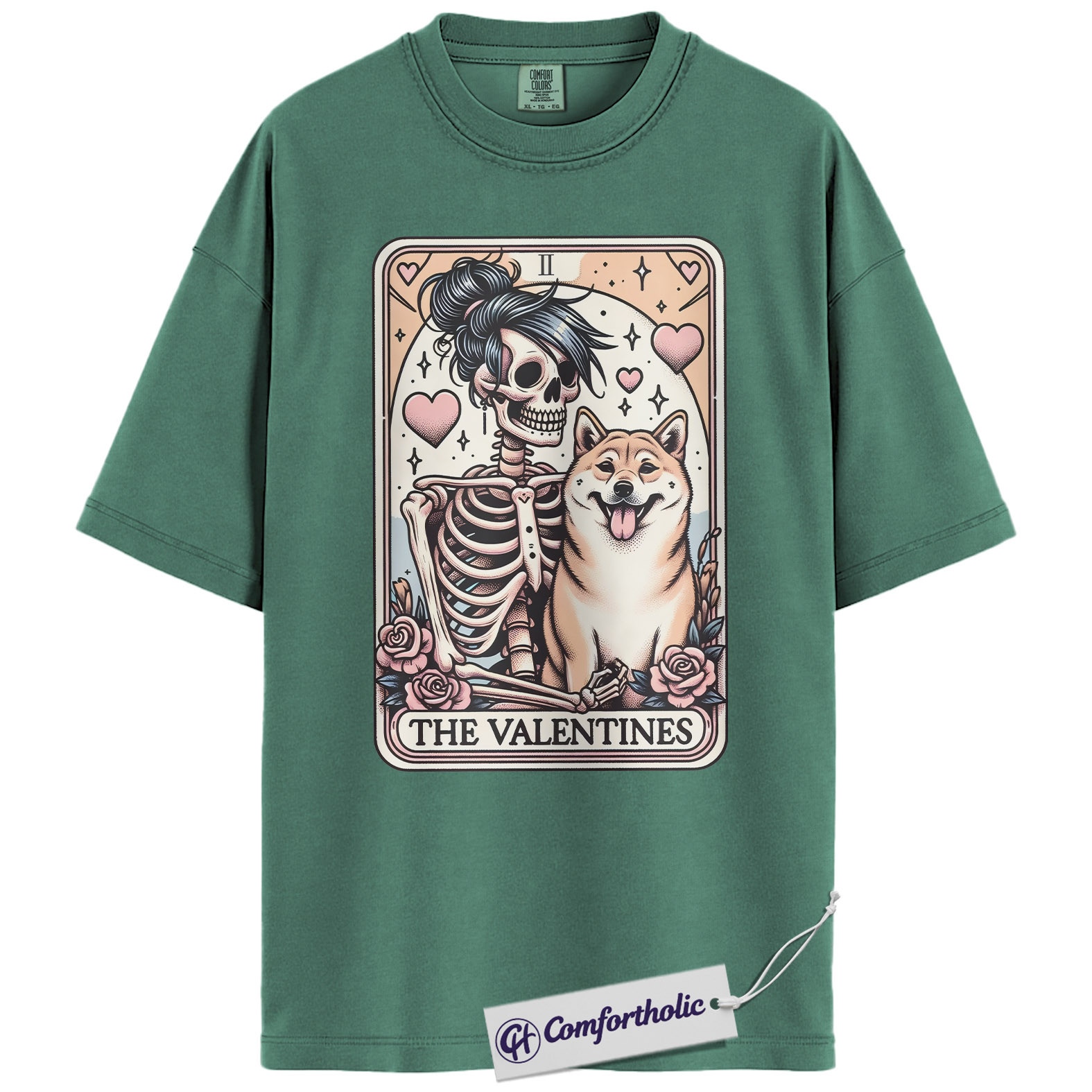 Shiba Inu Valentine Shirt, Tarot Skeleton Dog Graphic Tee, Shiba Inu Lover T-Shirt, Valentine’s Day Gift for Dog Moms - Image 11