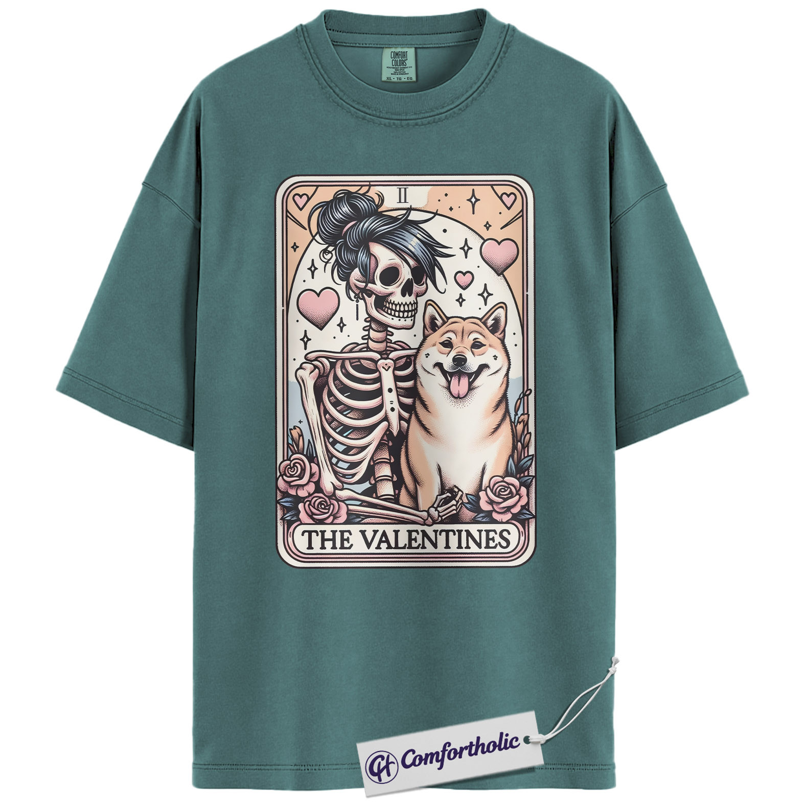 Shiba Inu Valentine Shirt, Tarot Skeleton Dog Graphic Tee, Shiba Inu Lover T-Shirt, Valentine’s Day Gift for Dog Moms - Image 12