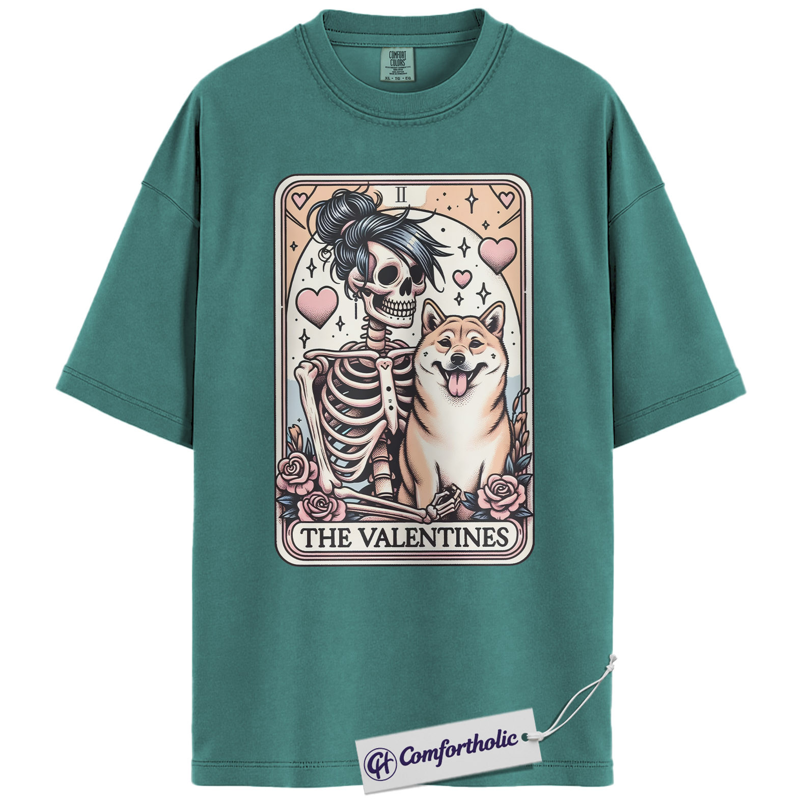 Shiba Inu Valentine Shirt, Tarot Skeleton Dog Graphic Tee, Shiba Inu Lover T-Shirt, Valentine’s Day Gift for Dog Moms - Image 14