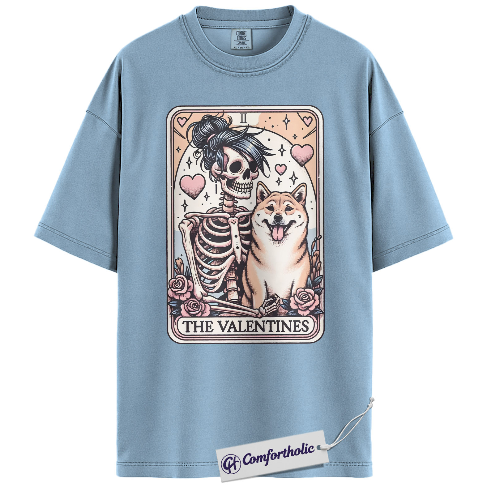 Shiba Inu Valentine Shirt, Tarot Skeleton Dog Graphic Tee, Shiba Inu Lover T-Shirt, Valentine’s Day Gift for Dog Moms - Image 15