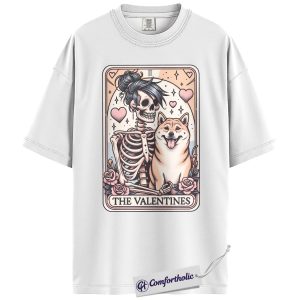Alternative view of Shiba Inu Valentine Shirt, Tarot Skeleton Dog Graphic Tee, Shiba Inu Lover T-Shirt, Valentine’s Day Gift for Dog Moms