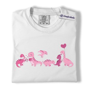 Alternative view of Valentine Dinosaur Shirt, Cute Pink Dino Graphic Tee, Dinosaur Lover T-Shirt, Valentine’s Day Gift, Comfort Colors Shirt