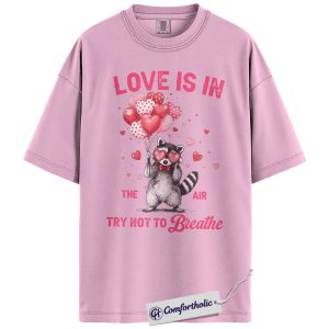 Funny Raccoon Valentine Shirt, Cute Heart Balloon Graphic Tee, Raccoon Lover T-Shirt, Valentine’s Day Gift for Animal Lovers, Comfort Colors Shirt