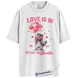 Alternative view of Funny Raccoon Valentine Shirt, Cute Heart Balloon Graphic Tee, Raccoon Lover T-Shirt, Valentine’s Day Gift for Animal Lovers, Comfort Colors Shirt