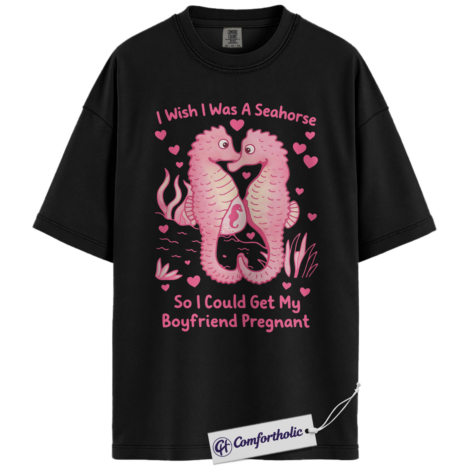 Funny Seahorse Valentine Shirt, Cute Ocean Animal Graphic Tee, Seahorse Lover T-Shirt, Valentine’s Day Gift, Comfort Colors Shirt - Image 3