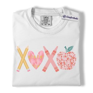 Alternative view of Teacher XOXO Shirt, Cute Apple Pencil Valentine Graphic Tee, Elementary School Teacher T-Shirt, Valentine’s Day Gift for Teachers, Comfort Colors Shirt