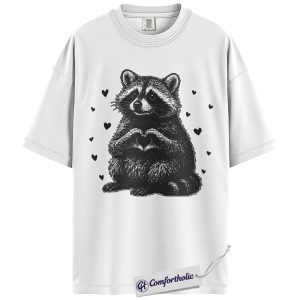 Alternative view of Raccoon Valentine Shirt, Cute Woodland Animal Graphic Tee, Funny Trash Panda Lover T-Shirt, Valentine’s Day Gift for Raccoon Lovers, Comfort Colors Shirt